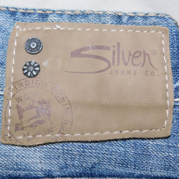 Silver Mens 34 / 32 Flap Jeans Blue Loose Fit Straight Leg Distressed - Picture 12 of 15